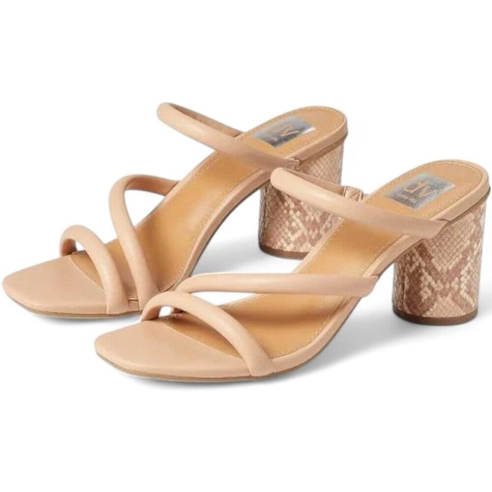 DV Dolce Vita Myla Strappy Block Heel Sandals Nude Faux Leather Slip-On Size 12